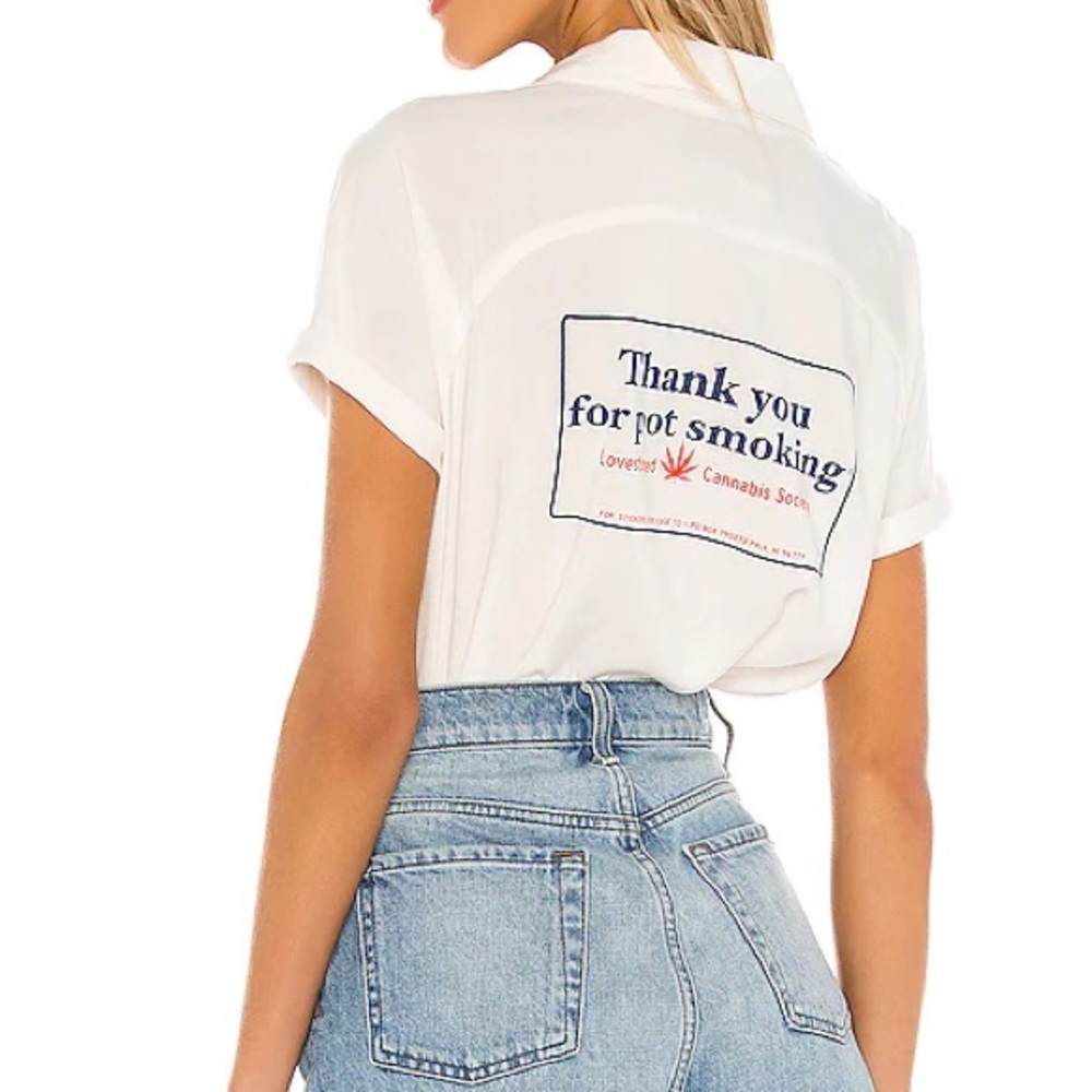 Sugarhigh Lovestoned Thank You For Pot Smoking Cropped Bowler Shirt Button M